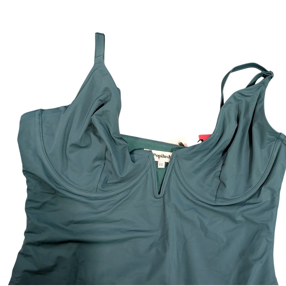 NWT Popilush Swimsuit Deep V Green One Piece shapewear Size XXL - Picture 6 of 7